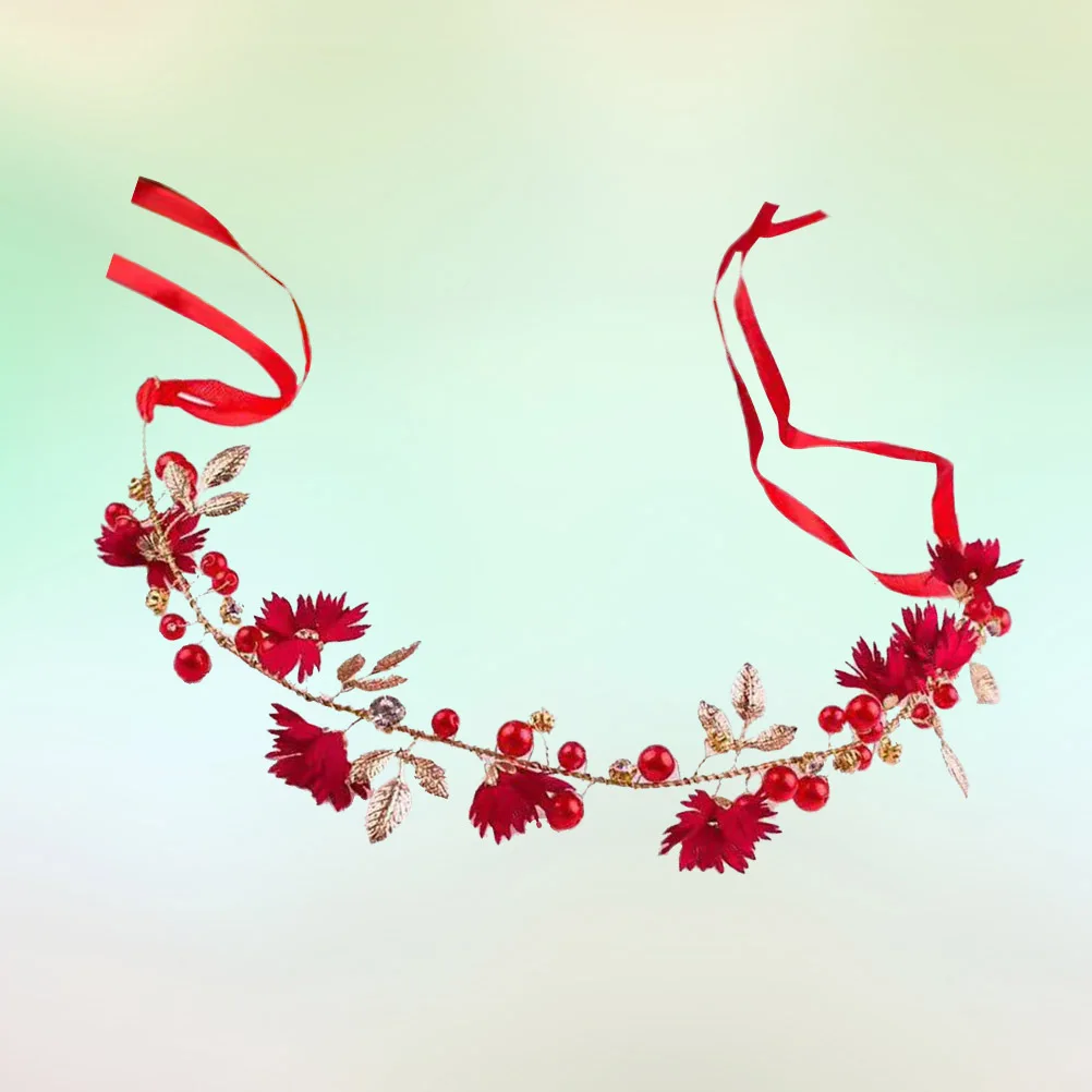 زهرة الزفاف عقال الملتوية حبة كريستال الشريط غطاء الرأس للعروس وصيفه الشرف الشعر الأحمر هوب ديكور الزفاف رباط شعر حفلة موسيقية #3