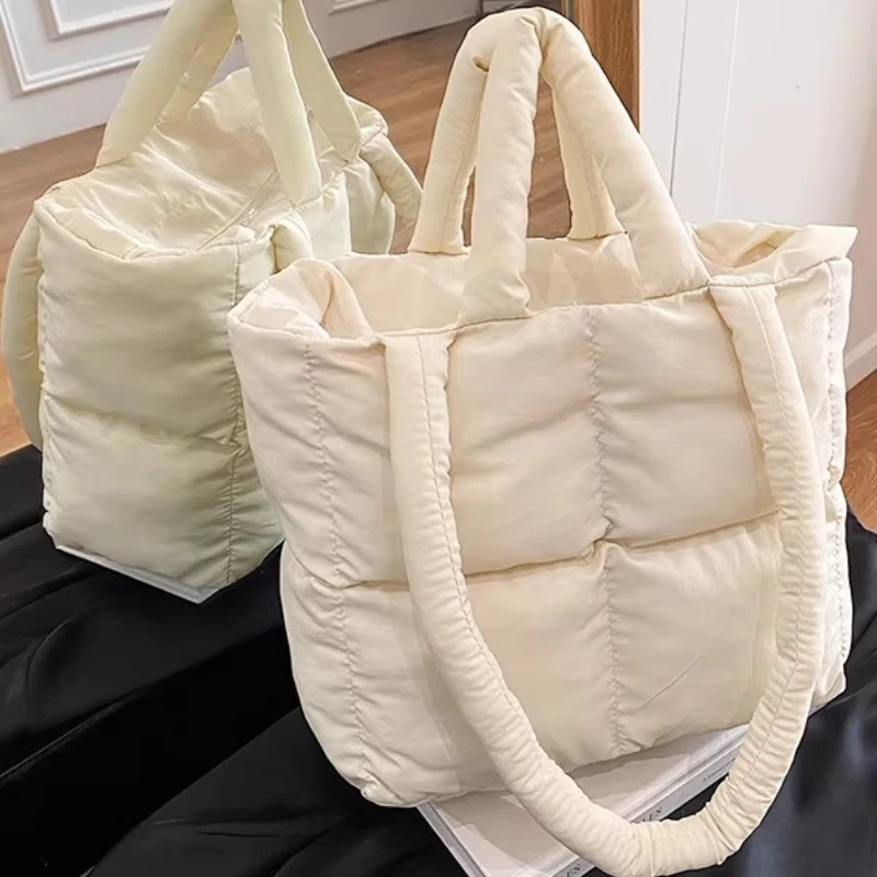 Simple Solid Color Space Cotton Women's Shoulder Bags Fall Winter Female Cotton Bag Versatile Large Capacity Ladies Handbag
