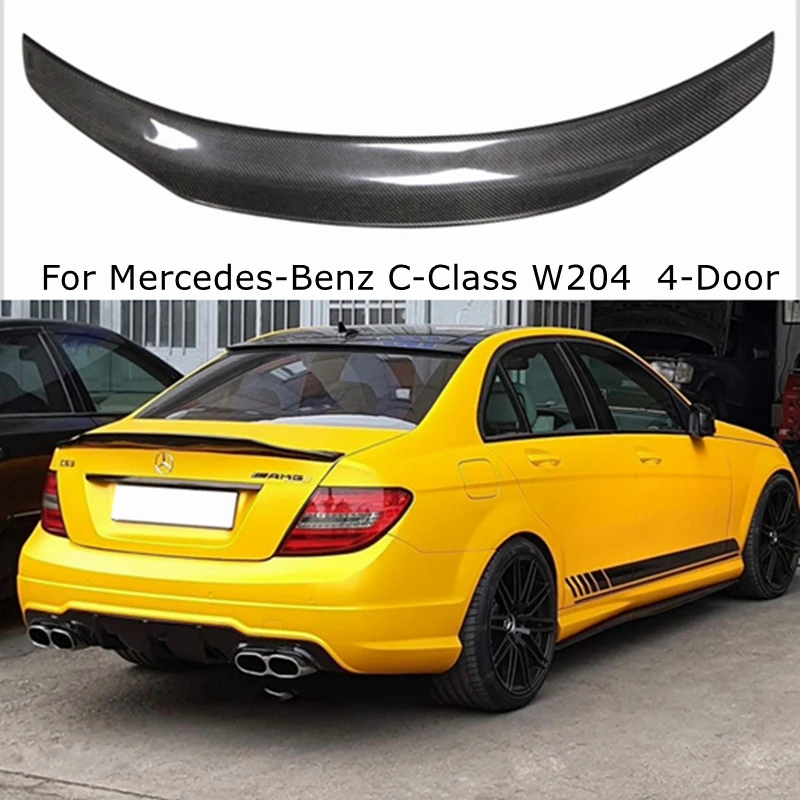 For Mercedes-Benz C-Class W204 4-Door PSM Style Carbon Fiber Rear Spoiler Trunk Wing 2007-2014 FRP Forged Carbon