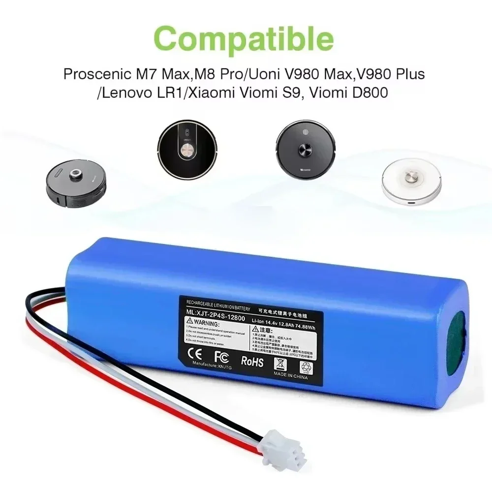 2024 100% Original For XiaoMi Viomi S9 Lydsto R1 Roidmi Eve Plus 14.4V lithium battery 2P4S 5200mAh 6800mAh 9800mAh 12800mAh