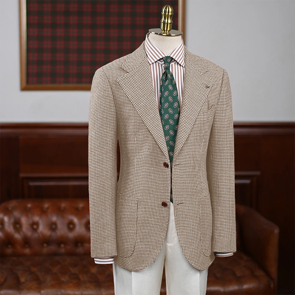 Men's Houndstooth Wool Blend Blazer Sport Coat Peak Lapel Two Button Jacket Vintage Casual Sport Coat for Business & Smart Casua image 3