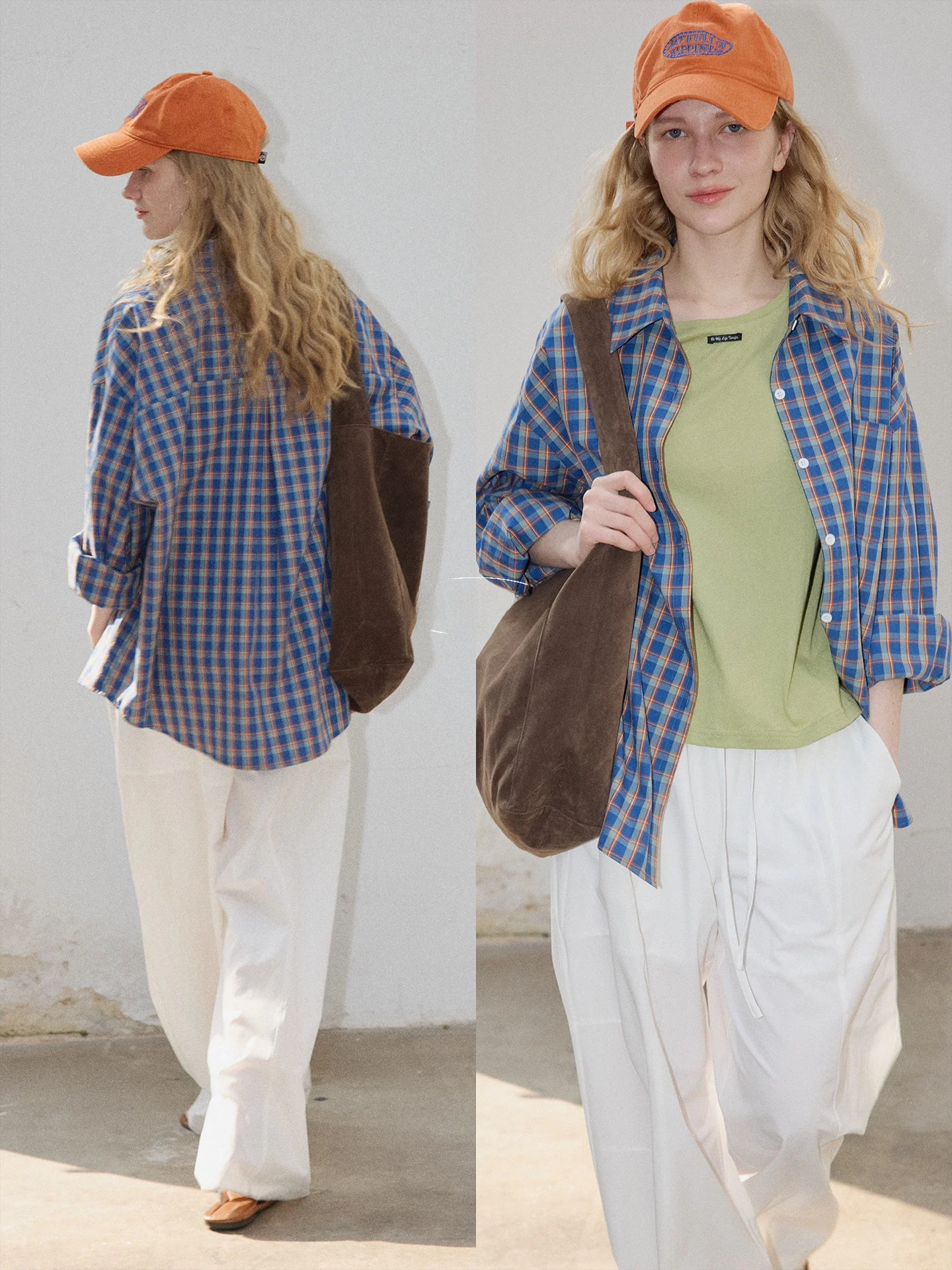 

BMLT Blue Plaid Women's Shirt Casual Loose Fit Long Sleeve Sun Protection Spring Summer Design Unique Style Cotton Blend
