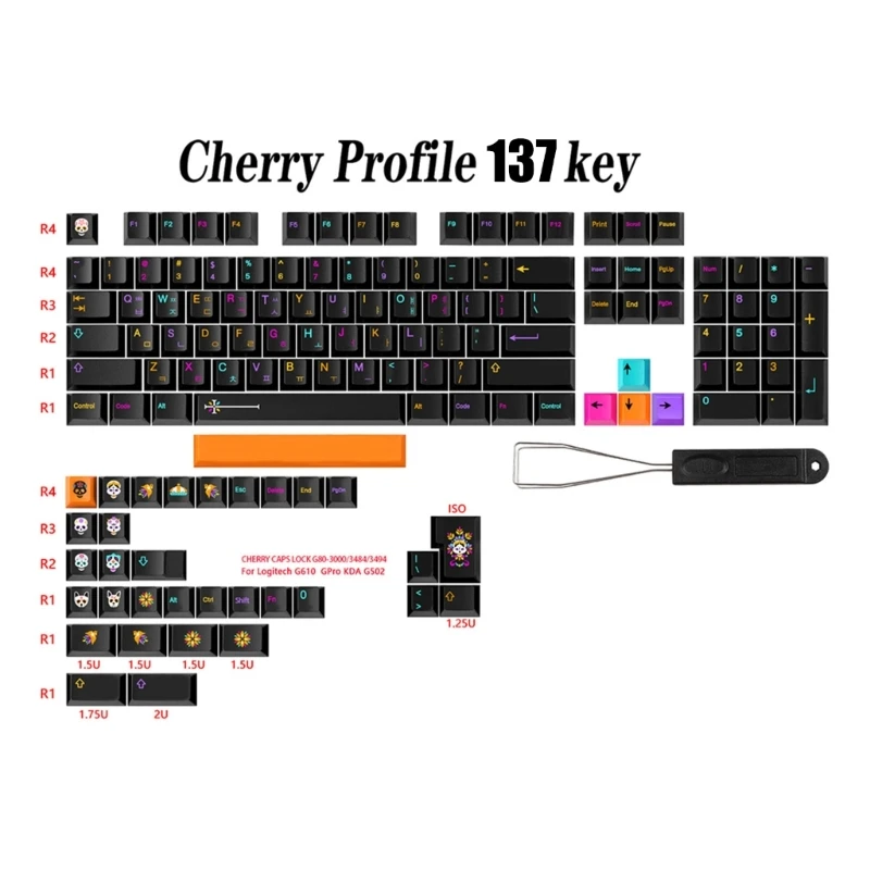 F3KE Thick pbt Keycaps 138 Keys Underworld CherryProfile Keycap Set For Mechanical Keyboard English/Japanese/ Korean/ Russian