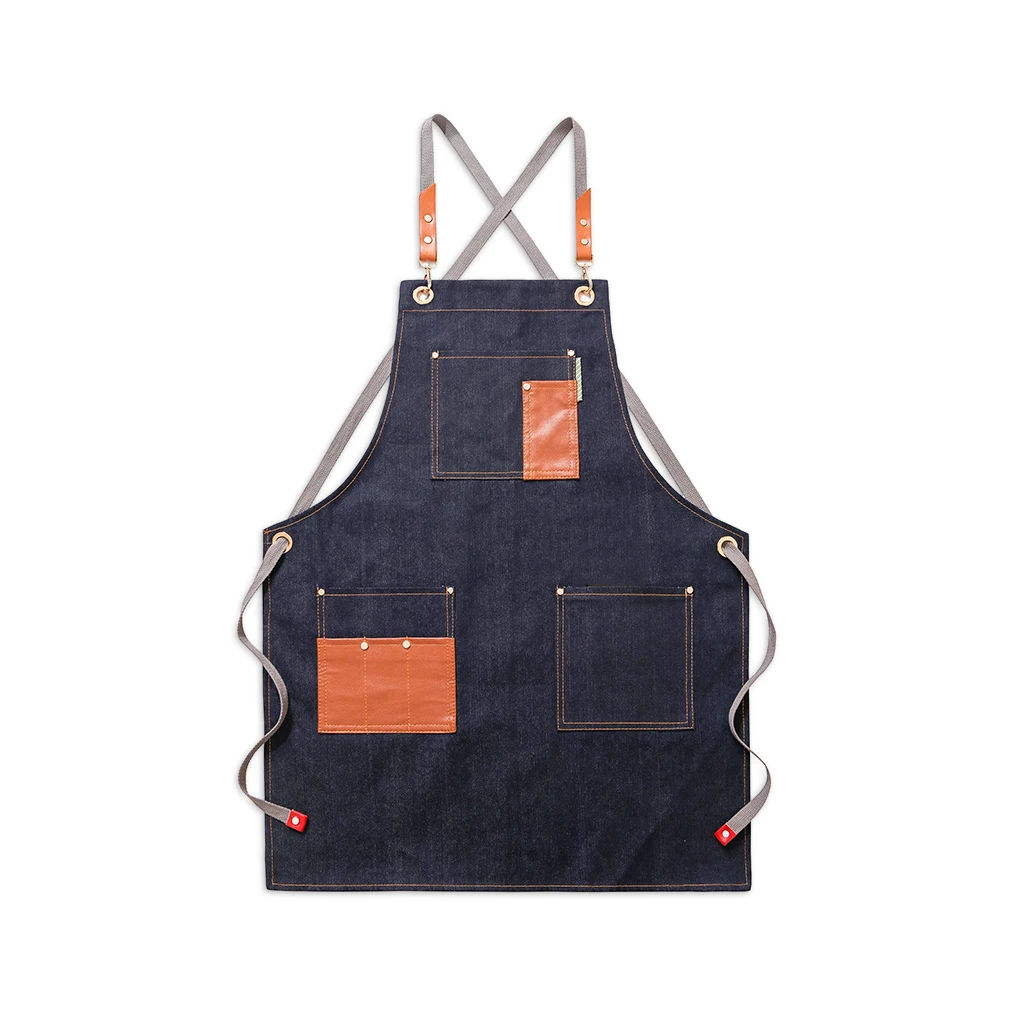 Work Apron Canvas Bib Pockets Carpentry Woodworking Gardening Aprons Blue