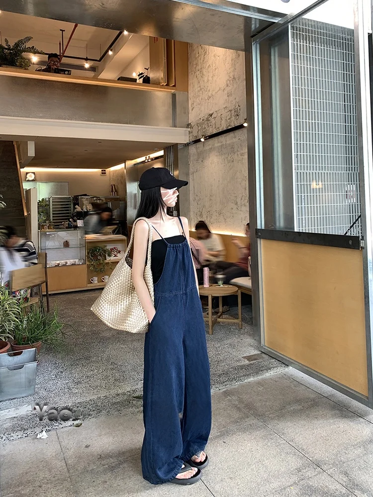 

Женские летние джинсовые брюки Miss Yao Deep Blue Vintage с высокой талией, длиной в пол, для электронной коммерции