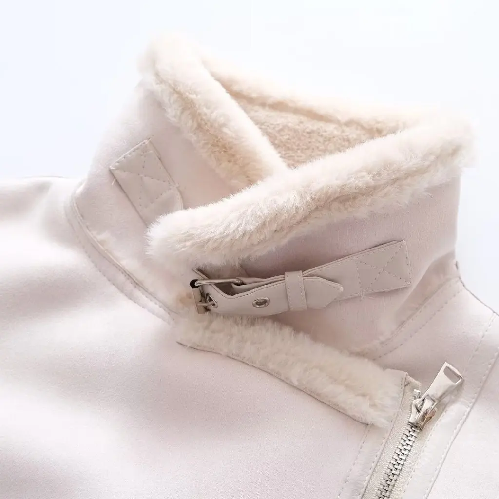 Inverno casaco de couro feminino moda engrossado lapela manga longa oblíqua zíper cinto pele integrada novo