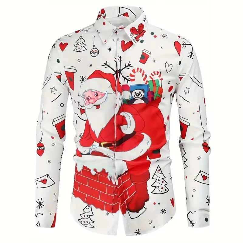 Santa Claus 3d Printed Shirts Men Fashion Christmas Shirt Long Sleeve Casual Street Shirts Boys Single-Breasted Blouse Clothing