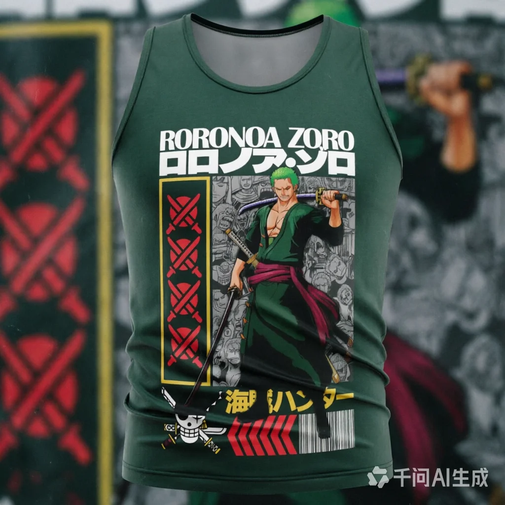 Camiseta sin mangas deportiva informal para hombre, color verde militar, con estampado vintage de anime de One Piece Roronoa Zoro, para gimnasio y ropa de calle