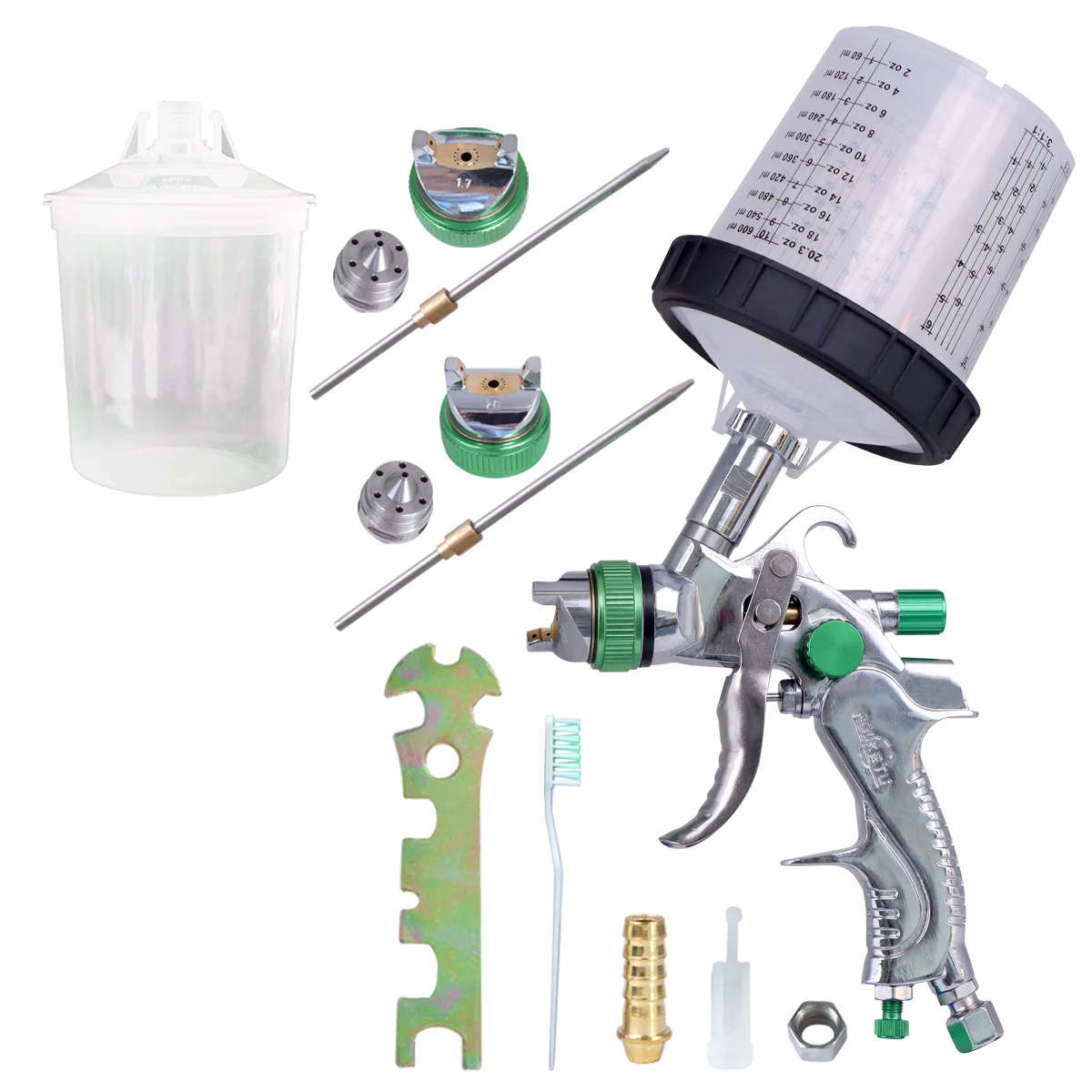 1.4/1.7/2.0mm Nozzle Gravity Pneumatic Spray Gun G2008 Professional HVLP Airbrush + Disposable Paint Cup Set+ Adapter