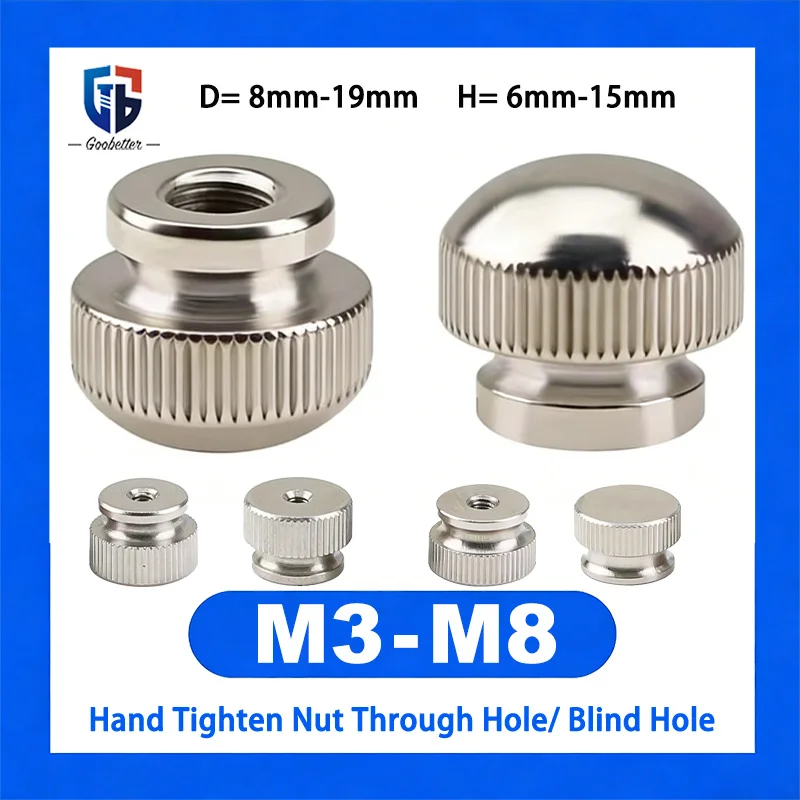 10Pcs Blind Hole/Through Hole M3 M4 M5 M6 M8 Carbon Steel High Type Knurled Thumb Nuts Diameter 8mm 10mm 13mm 16mm 19mm