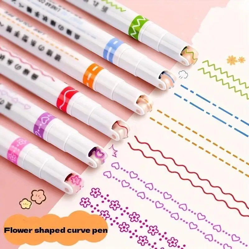 6pcs 6-Piece Assorted Flower-Shaped Fine Line Pens: PVC, Perfect for Note-Taking and Marking, Office Stationery Essentials