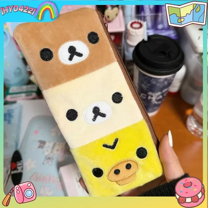 Rilakkuma – trousse à crayons souple en forme d'ours mignon, grande capacité, sac de rangement multifonctionnel pour papeterie de bureau, pochette de rangement portable pour appareil photo