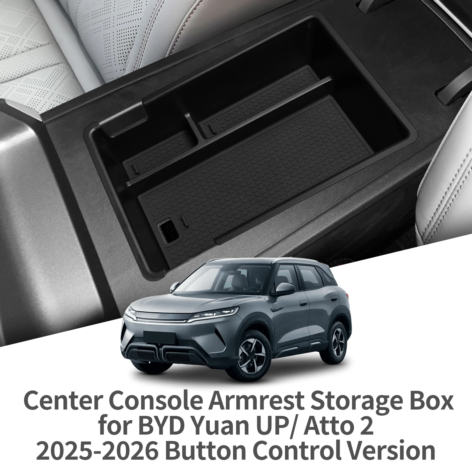 for BYD Yuan UP/ Atto 2 2025-2026 Button Control Version Center Console Armrest Storage Box Tray Organizer Accessories Black