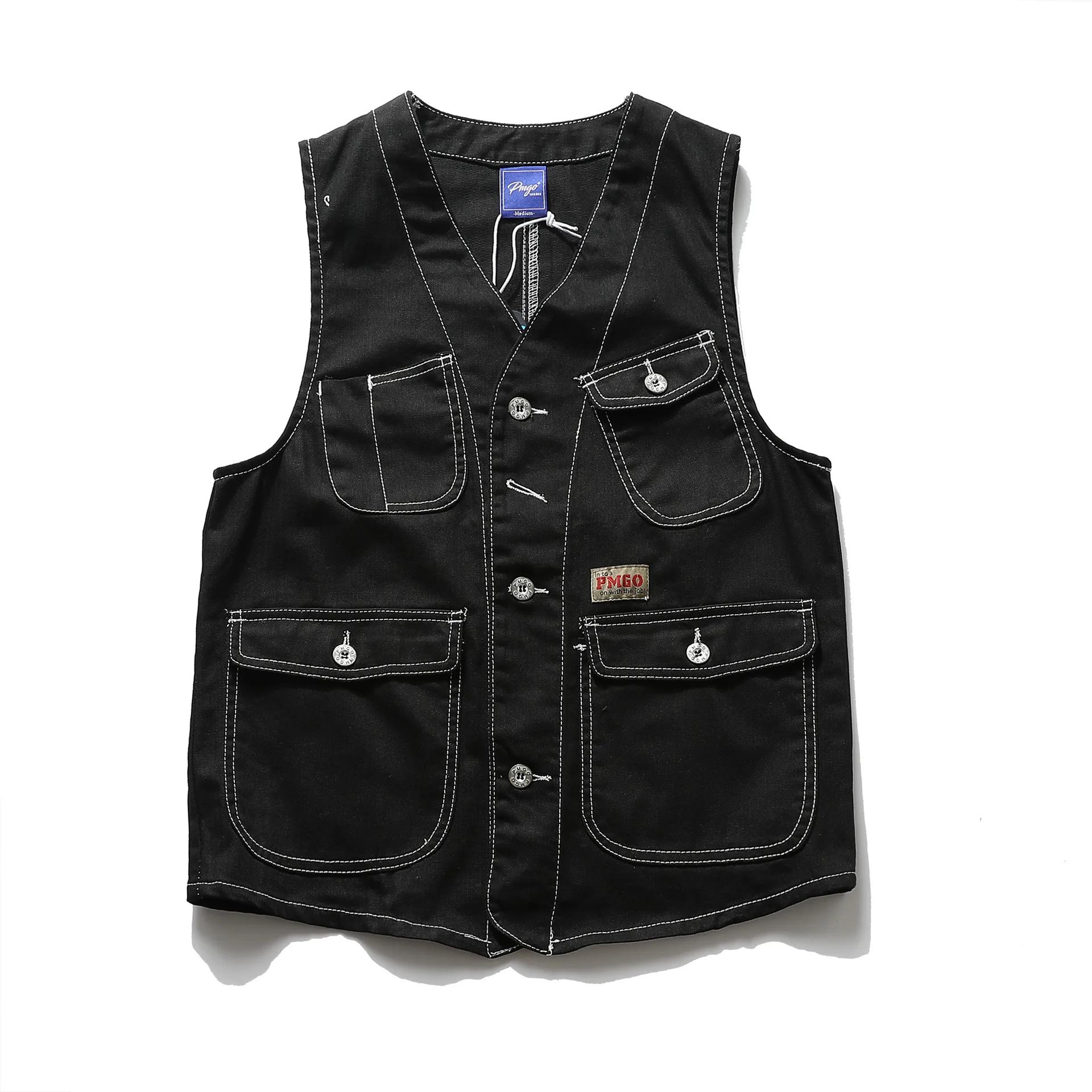 Harajuku Japanische Retro Casual Cargo-Westen für Herren, Leichte Kontrastnähte Outdoor-Funktionsweste, Old Money Ästhetik-Jacke – Detail 12