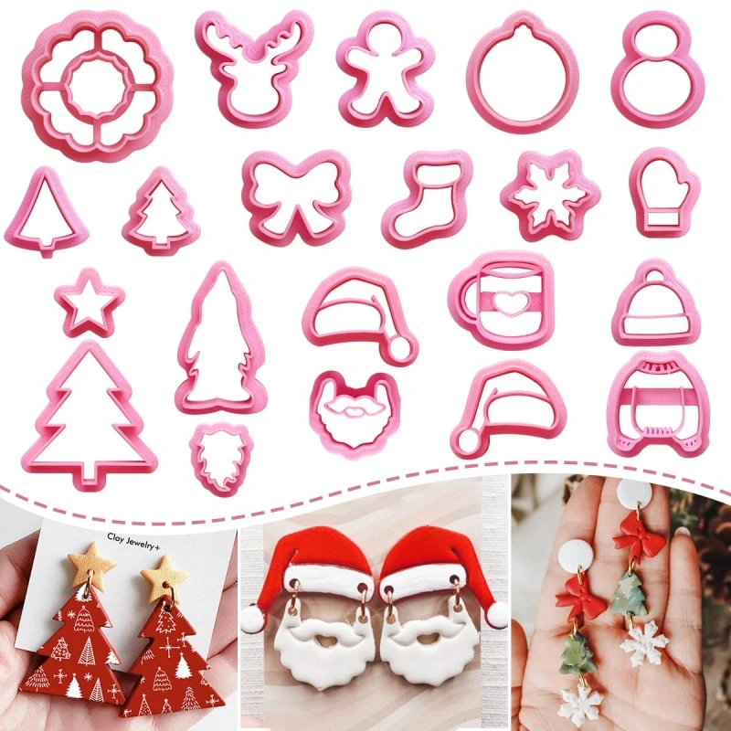 

21pcs/set Christmas Series Mini Santa Claus Socks Elk Polymer Clay Molds Cutter DIY Handmade Earrings Making Soft Pottery Mold