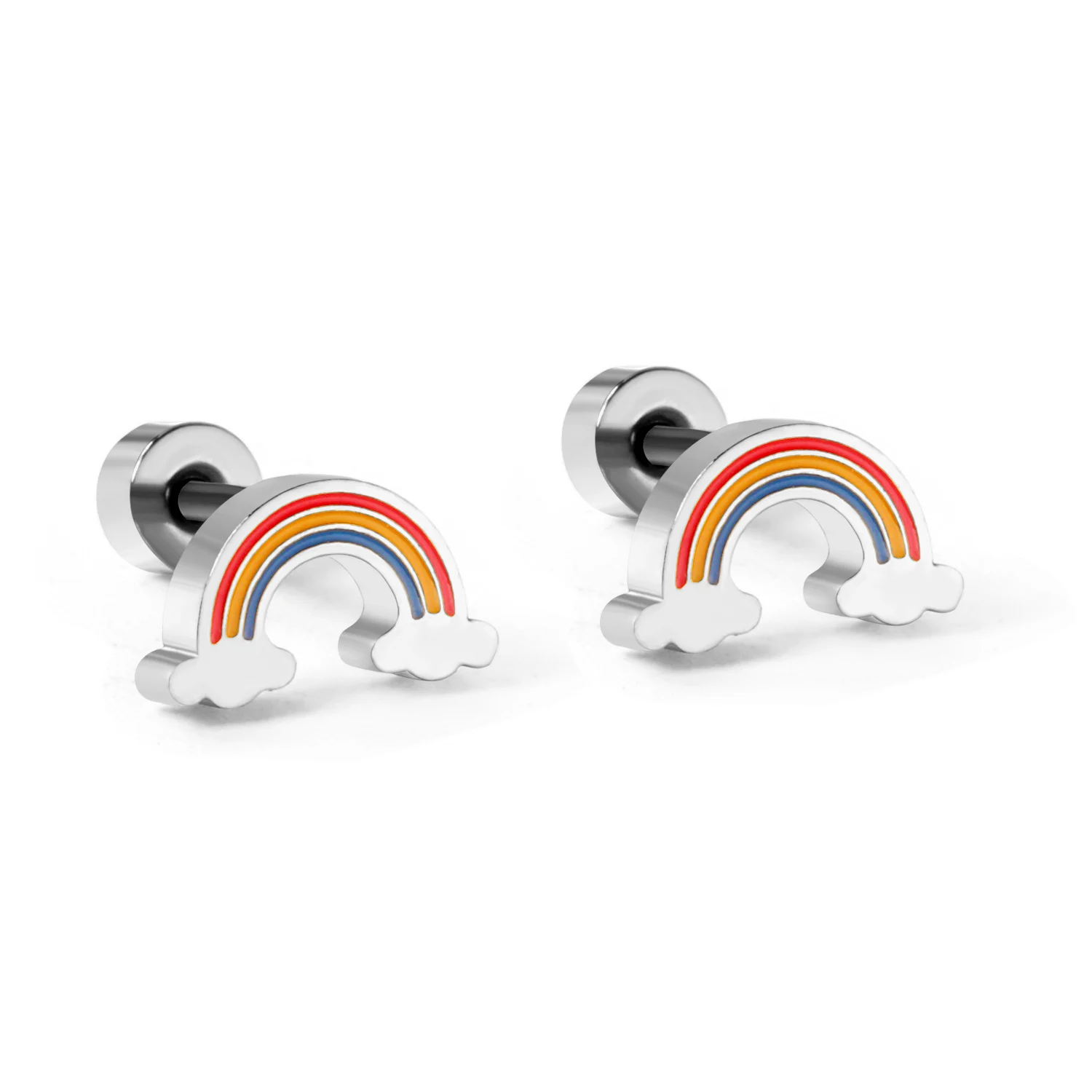 Wholesale 3 Pairs Stainless Steel Rainbow Cloud Stud Earrings Enamel Ear Studs Bulk Lot For Resale Small Business Supply