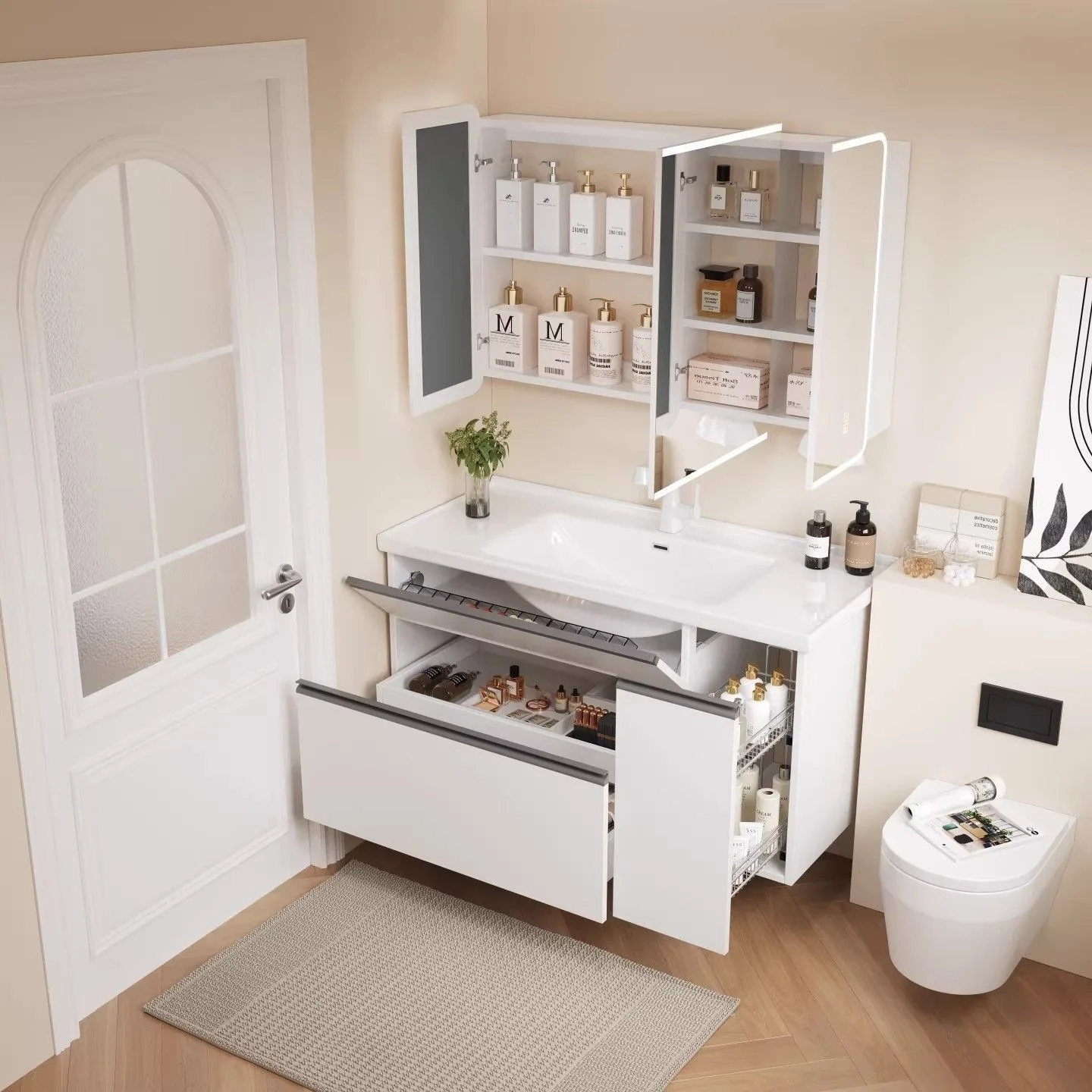 pull basket bathroom cabinet ceramic integrated hand wash basin cabinet combination bathroom wash table bathroom