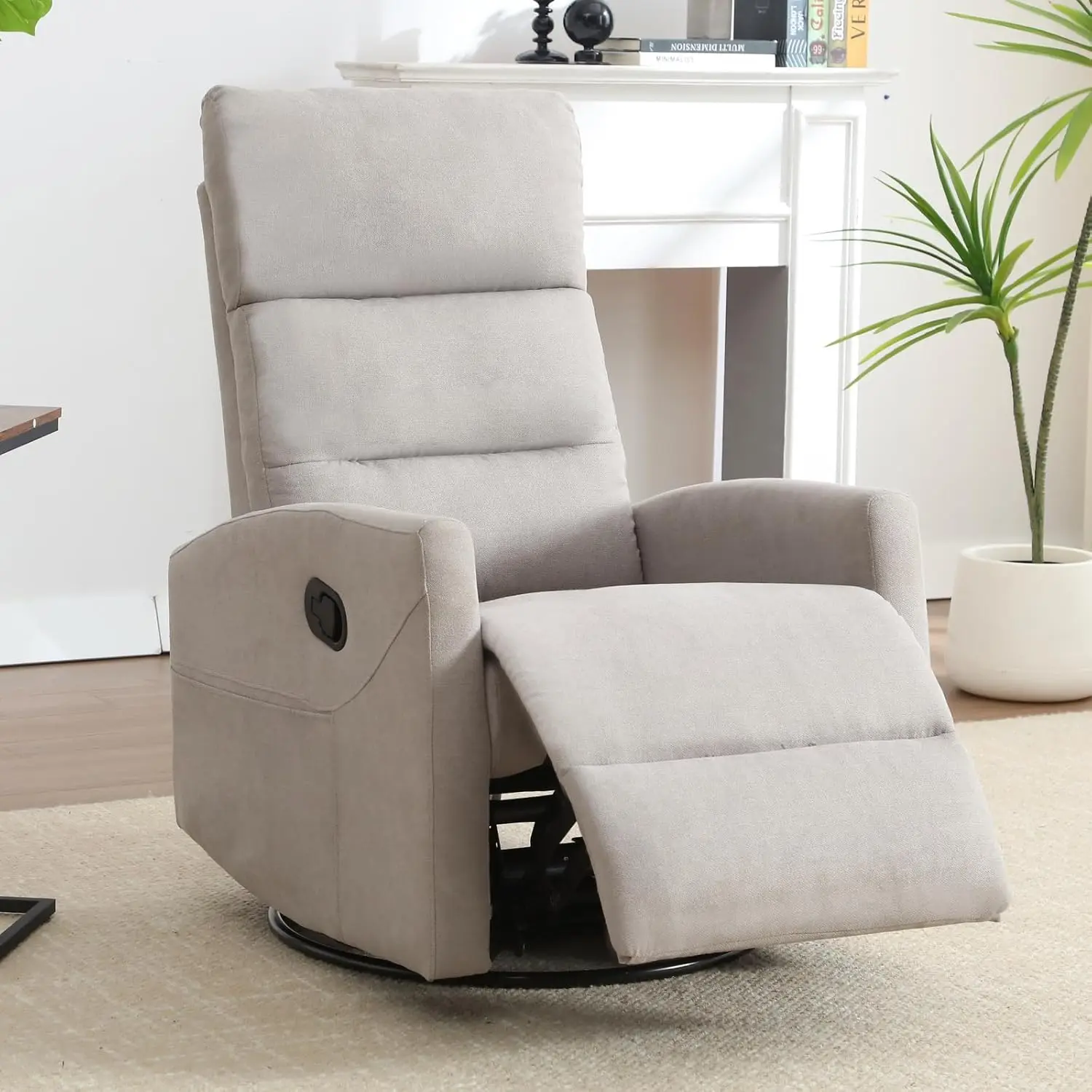 #360° Swivel Recliner Chair with Side Pockets Rocker for Small Living Room Bedroom Light Gray, Customized