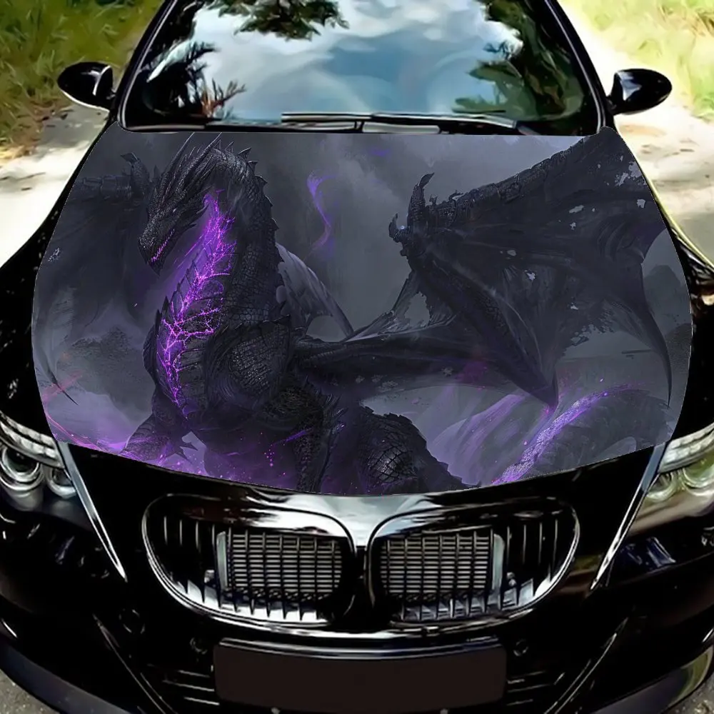 Dark - Realm Purple Dragon car hood stickers, waterproof self-adhesive, scratch resistant, easy to stick, durable car PVC sticke