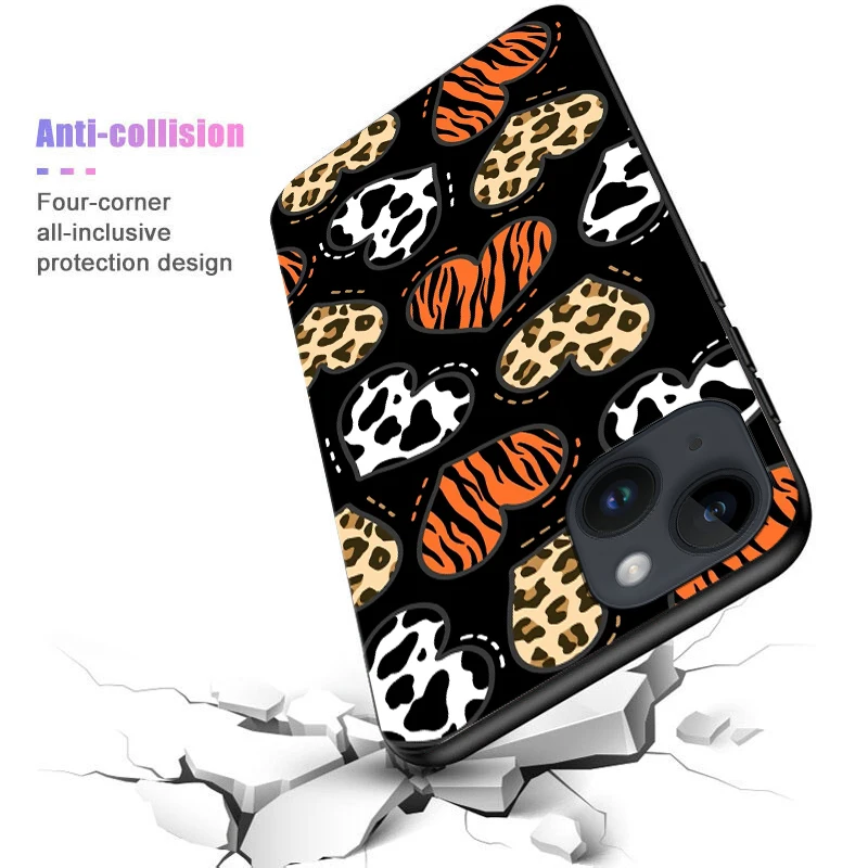 Wild Love Leopard Phone Case For Apple Iphone 16 15 14 13 12 11 Plus Pro Max Mini Cases Tempered Glass Phone Cover Shockproof