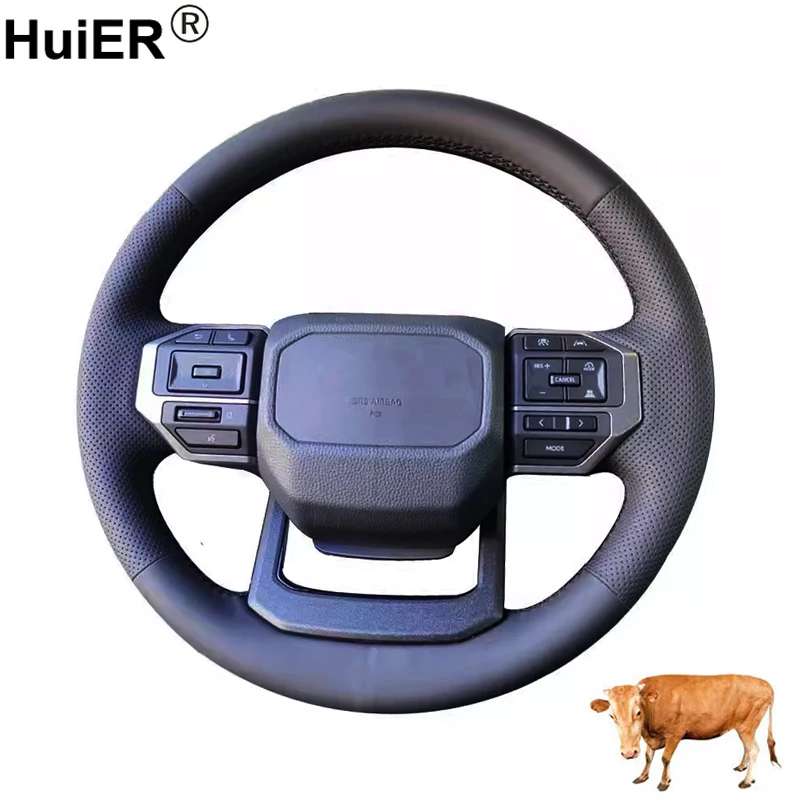 For Toyota Land Cruiser Prado 250 Series 2023 2024 2025 Cow Leather Hand Sewing Car Steering Wheel Cover Non-slip Accessories