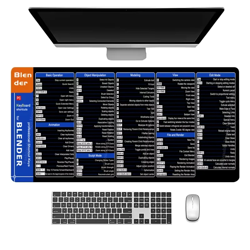 Blender Professional Cheat Sheet Shortcuts Keys Mouse Pad Keyboard Software Gaming Desk Mat Rubber Protector Office User