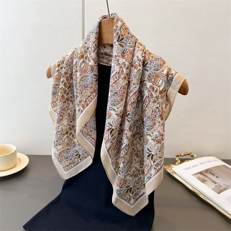 

2025 New Paisley Print Cotton Velvet Square Scarf Women Bandana Neckerchief Versatile Hair Band Head Wrap Bag Scarf