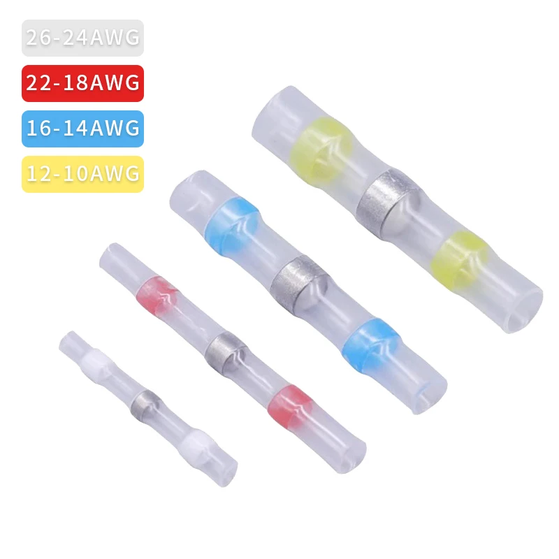 10/50/100pcs (White Red Blue Yellow) Waterproof Heat Shrink Solder Connectors Kit Electrical Insulated Butt Connectors