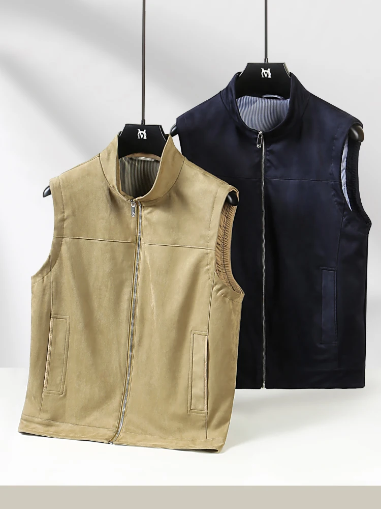 

High Quali Suede Vest Men's Zipper Collar Svel oulder Pad Autumn Winter Faion Urban Sle Stand Fit Busin C...
