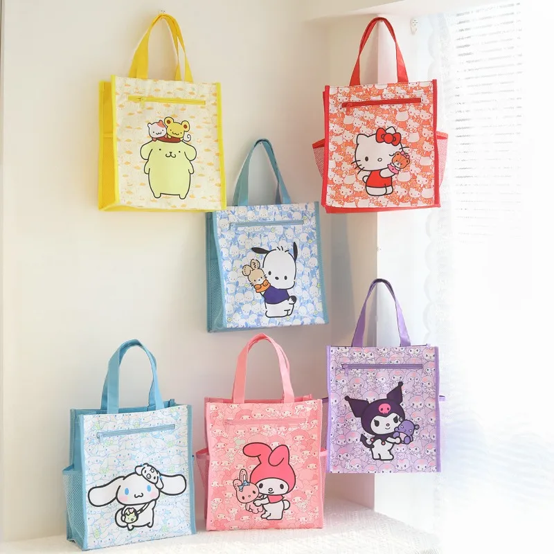 

Kawaii Hello Kitty Double Layered Bag Cute Cartoon Printed Student Handbag Learning Supplies Desktop Decoration Gift Wholesale