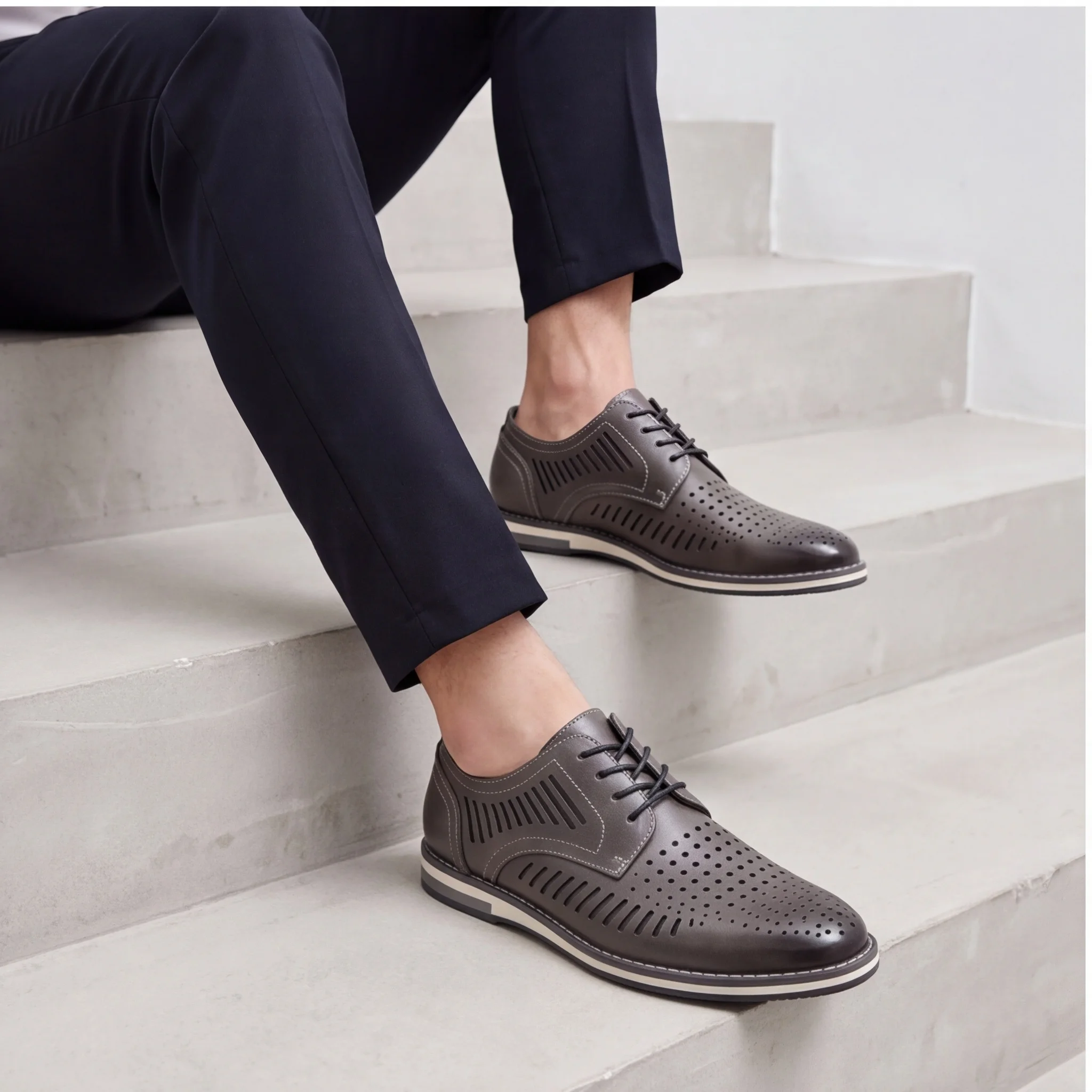 Men's Casual Shoes Men Perforated Shoes For Man Daily Wear Man Shoes Lace Up Casual Shoes Perforated Toe