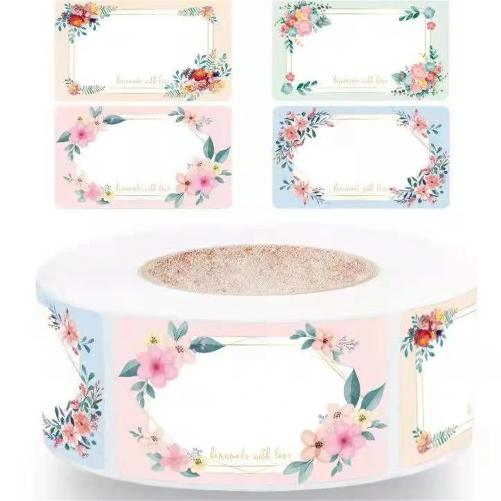 500 Stickers/rolls  Flower Border Handwritten Sticker Gift Packaging Label Classification Mark Sticker Sticker Sticker Label