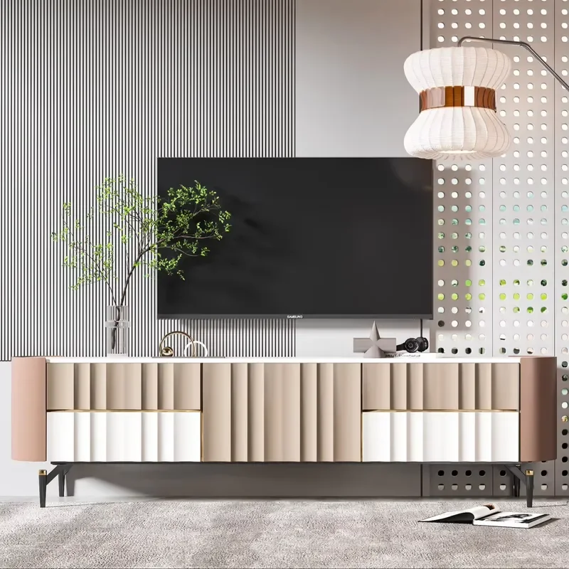 Customized High Quality Living Room Villa Furniture Solid Wood Metal Storage TV Cabinet