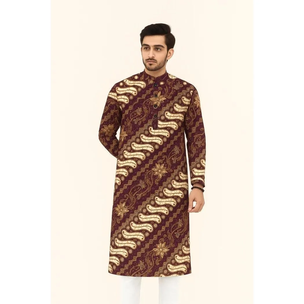 قمصان رجالية مسلم بسيطة قميص غير رسمي الطباعة العرقية 2025 نمط قميص طويل الأكمام الوقوف طوق البرق بلوزة رقيقة #6