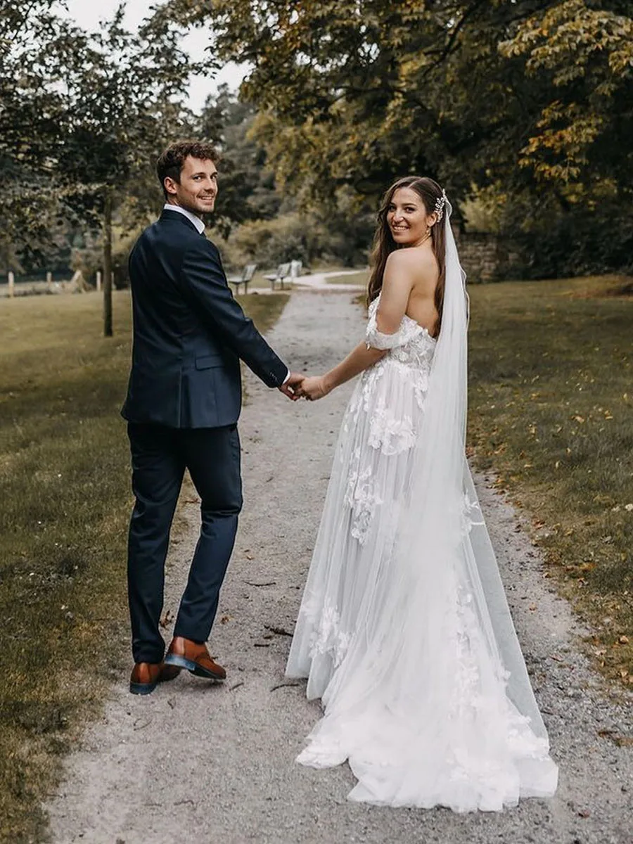 Vestido De novia Formal con escote Corazón y hombros descubiertos para mujer, traje De tul con apliques, corte en línea, hecho A medida