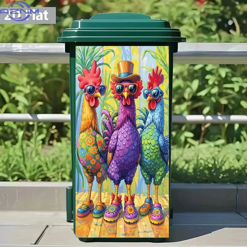 [2D Flat Printing]1pc Trash Can Sticker[Title Translated, Do Not Change] Colorful Chicken Fashion Group Theme Design Wall Stic