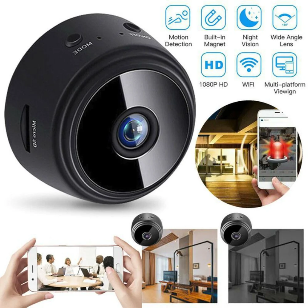 Kamera Mini WiFi HD 1080P, kamera keamanan rumah portabel, kamera pengasuh kecil dalam dan luar ruangan, perekam gerakan