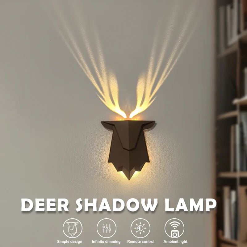 Deer Shadow Luce notturna ricaricabile 3 livelli di luminosità Lampada da parete per dormire Dimmerazione continua accanto alla lampada per l'arredamento della camera da letto