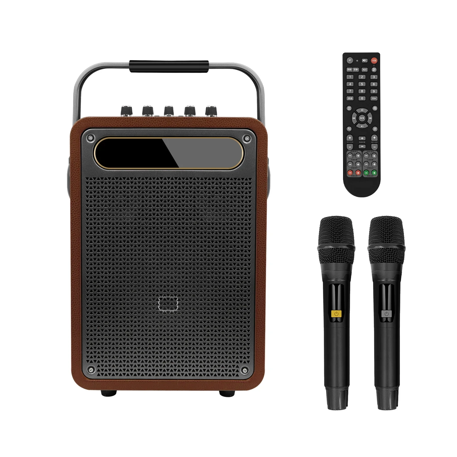 

2024 New Arrival Portable Karaoke Speaker Dual Microphone Plastic Material Remote Control DC Home Outdoor Parties Mobile Phones