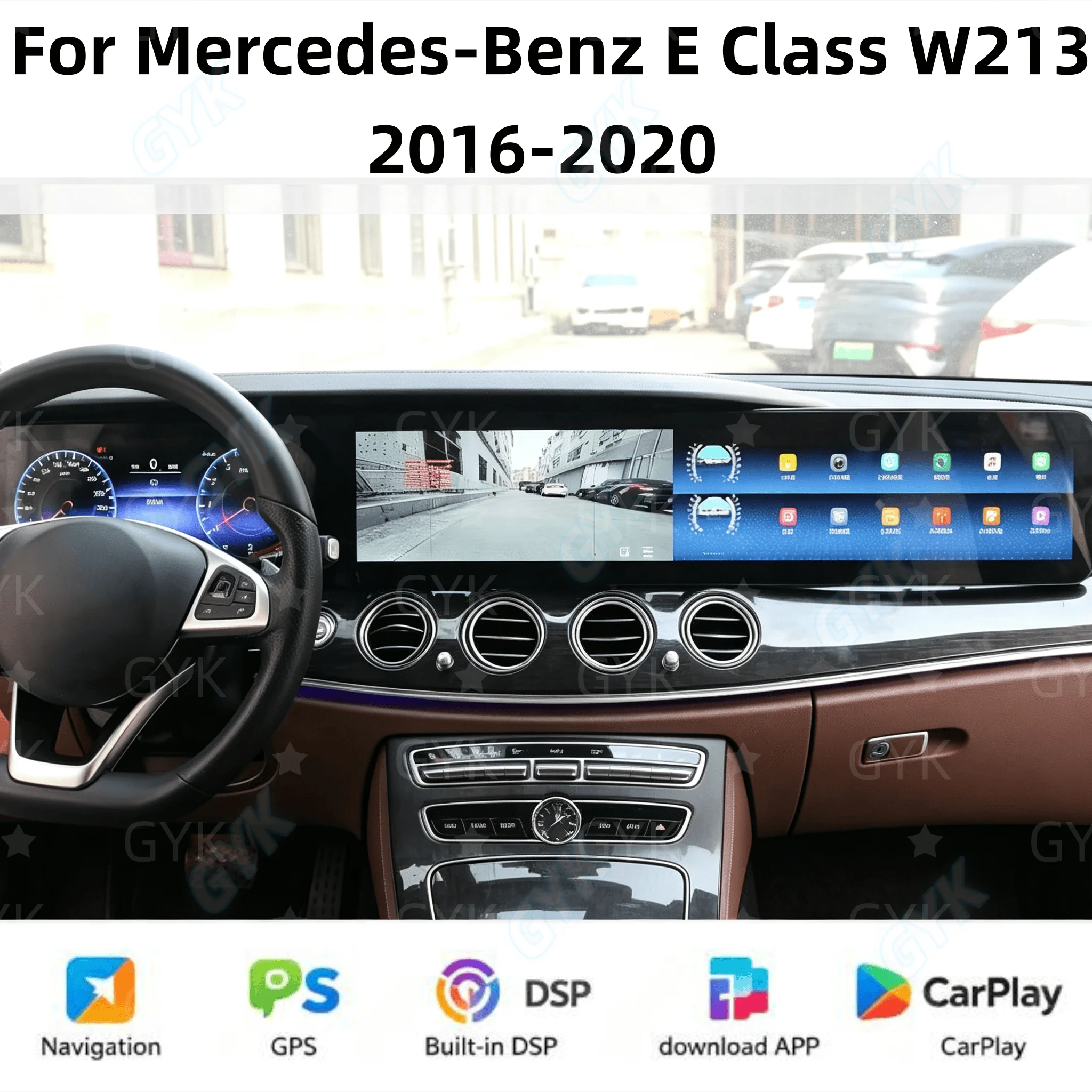38.5 Inch Triple Integrated Screen Digital Cockpit  For Mercedes-Benz E Class W213 2016-2020 CarPlay Android GPS Navi Head unit