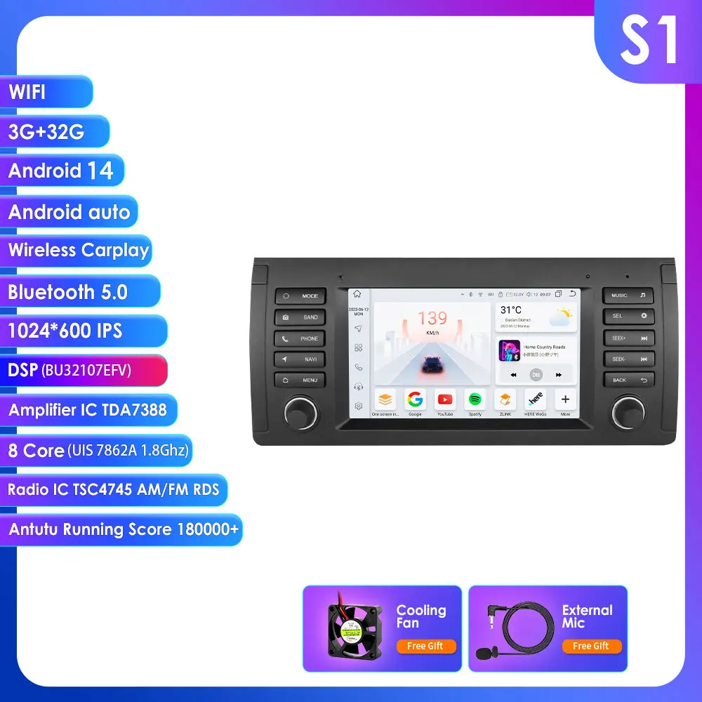 Auto Android 14 2Din 8GB RAM 128GB ROM AutoRadio Multimedia Video Player voor BMW 5 E39 E53 X5 1995-2001 2002 2003 2004 2005 2006