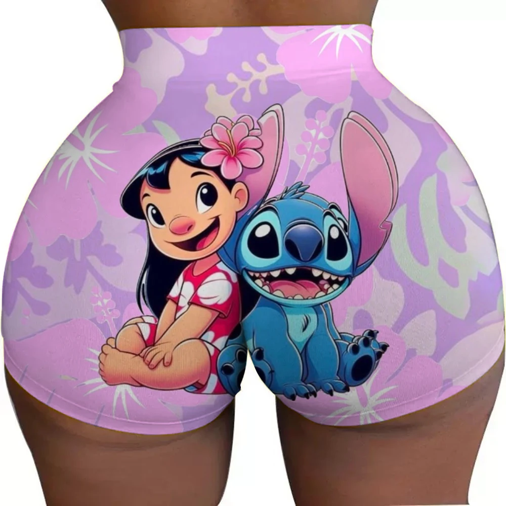Custom SLilo And Stitch Cartoon Gym Biker Running Shorts Women's Anime Workout Yoga Shorts