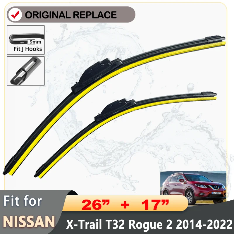 For Nissan X-Trail T32 Rogue 2 2014-2022 Car Front Rear Wiper Blades Soft Rubber Windscreen Wipers Auto Windshield 26\