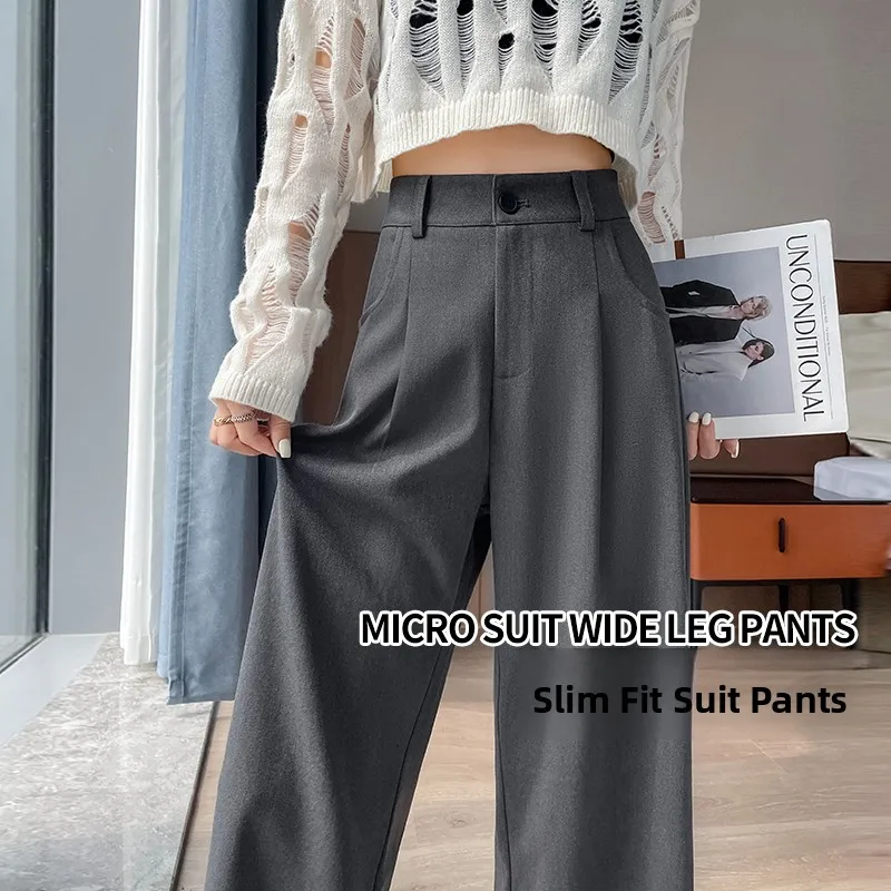 Ay Suit Pantalones Pantalones de pierna recta ajustados para mujer Pantalones largos de pierna ancha de cintura alta Primavera Otoño Nuevo Sle Pear ape Hip Cove...