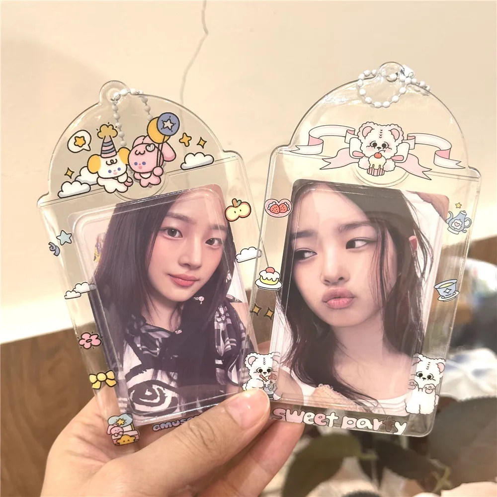 1pcs Photocard Holder 3 inch Keychain Shiny Transparent Bus ID Card Holder Korean Idol Photo Sleeve Photo Card Holder Stationery