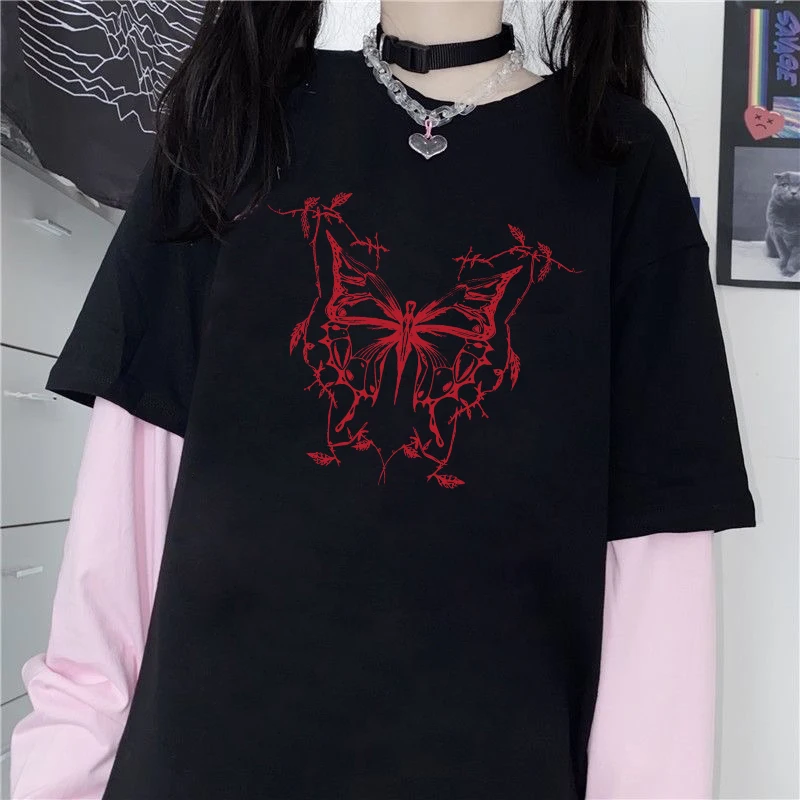 

Корейский стиль Y2K Harajuku, уличная модная повседневная футболка с принтом, мужская и женская одежда, топ из двух предметов с длинным рукавом и круглым вырезом