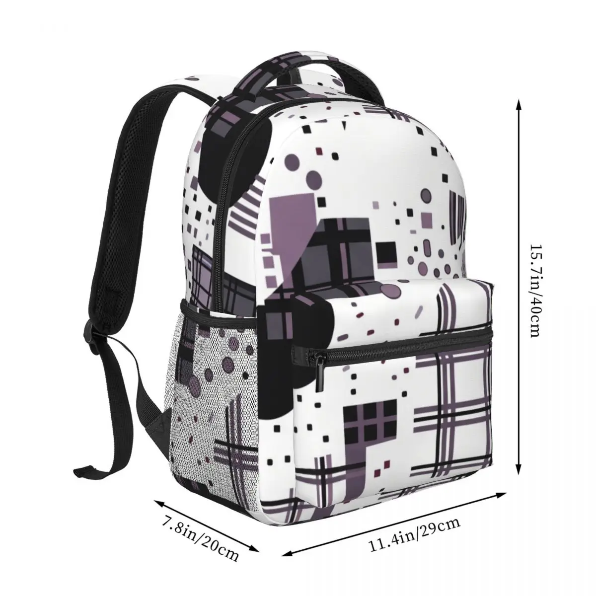 Cool Skull Student Backpack Tossed Plaid Square Bubble Dot Street Graphic Black White Edgy Daypack for School Work Weekend Girls