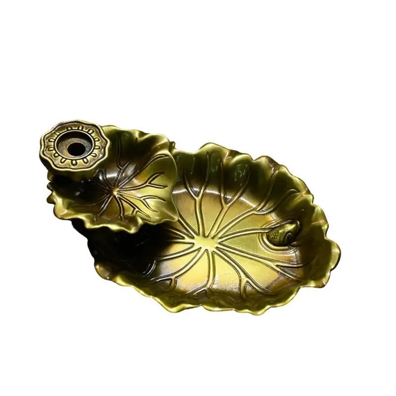 [E] Household Alloy Lotus Pond Frog Backflow Incense Burner Antique Tea Ceremony Sandalwood Metal Incense Sticks Holder Reverse