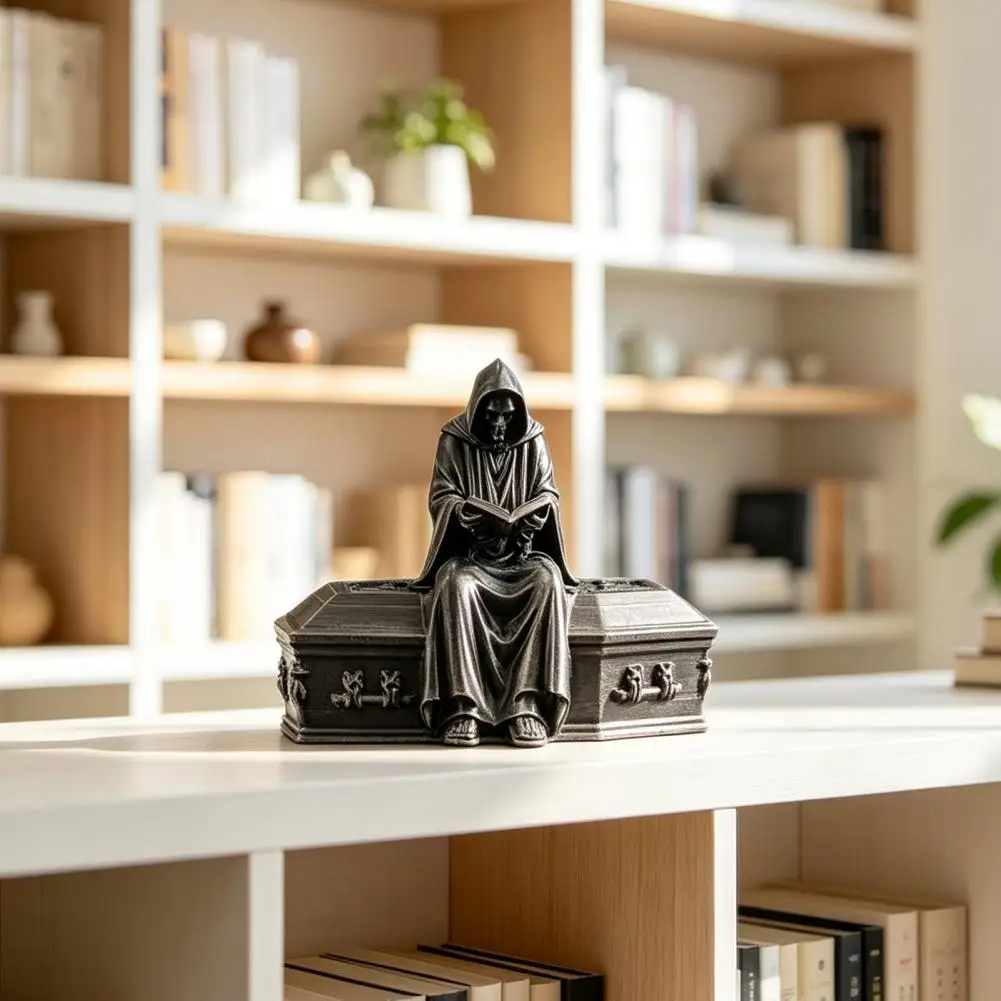 Bedroom Decorations Home Decor 3d Printed Reading Skeleton Figurine Hooded Reader Statue Spooky Desktop Ornament for Home Office