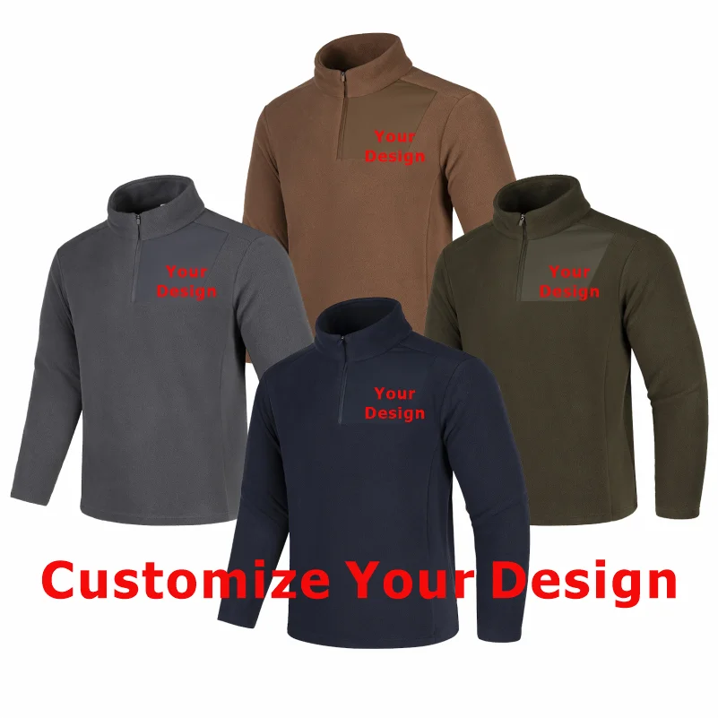 

Winter Thickened Polar Fleece Sweatshirt For Men Warm Stand Up Collar Half Zip Long Sleeve Temperament Top Customize Your Design